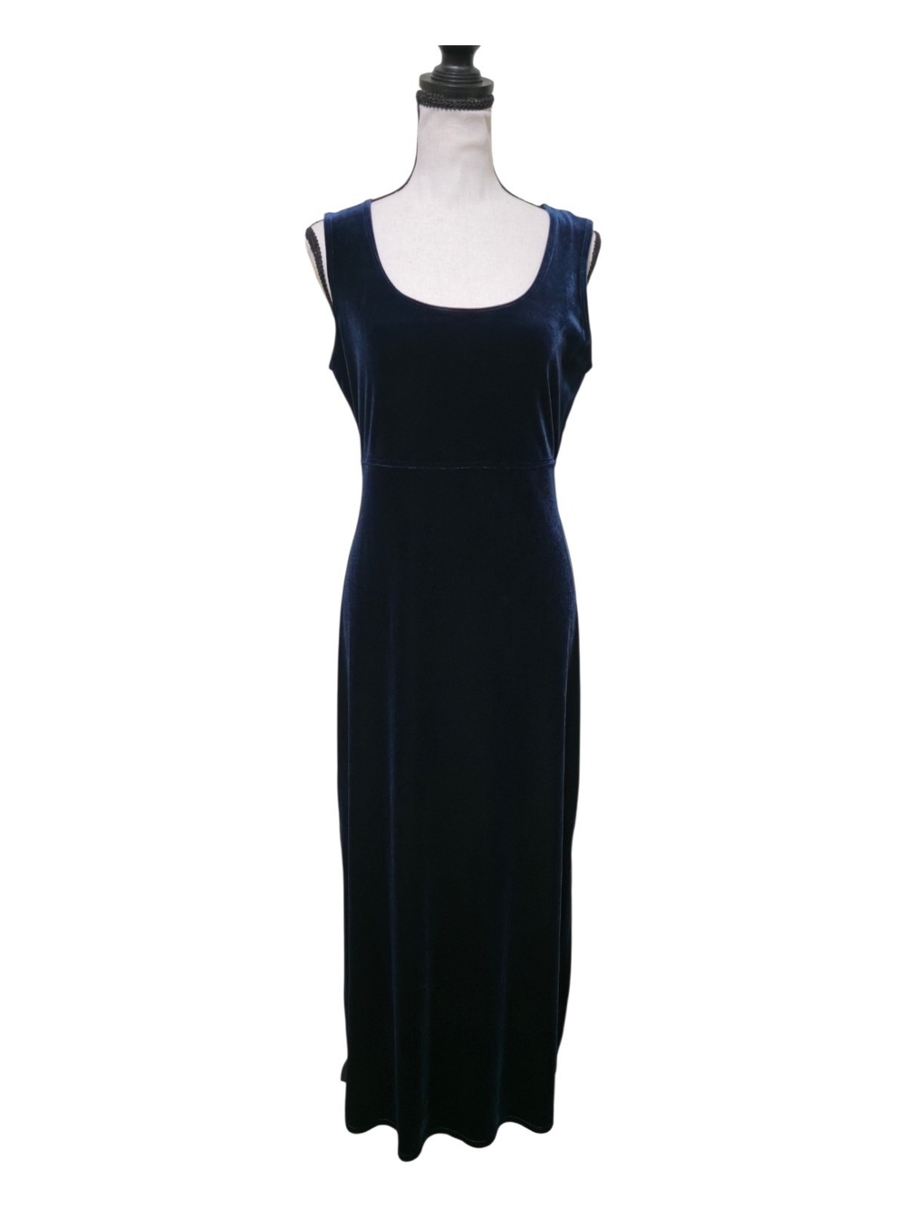 Vintage 90s Rabbit Rabbit Navy Velvet Maxi Sleeveless Dress Size 6 USA Goth Gown